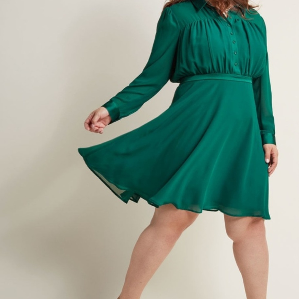 Modcloth Green Chiffon Shirt Dress